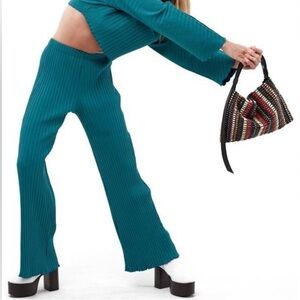 Simon‎ Miller Rib-Knit Marek Ribbed Knit Flare Pants Oasis Teal Medium